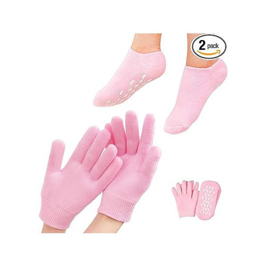 4 PCS Moisturizing Gloves and Socks, Gel Spa Therapy Sock ＆ Glove, Soften Repairing Dry Cracked, Hands Feet Skin Care, Effective in Repair Chapped Care(Small)