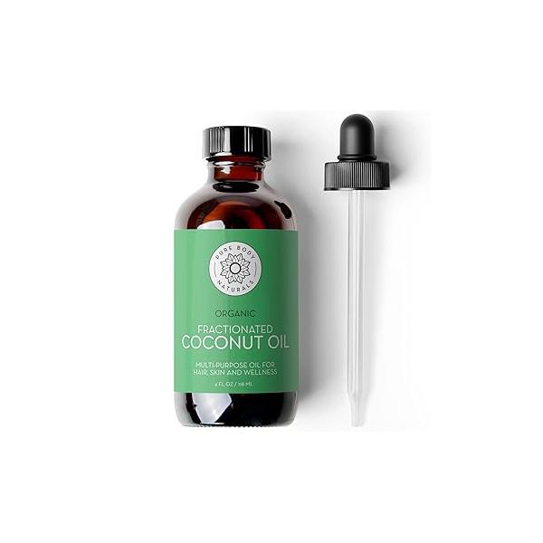 Pure Body Naturals Organic Fractionated Coconut Oil for Skin and Hair, 4 fl oz - Liquid Carrier Diluting Essential Oils, Hair Growth & Moisturizer