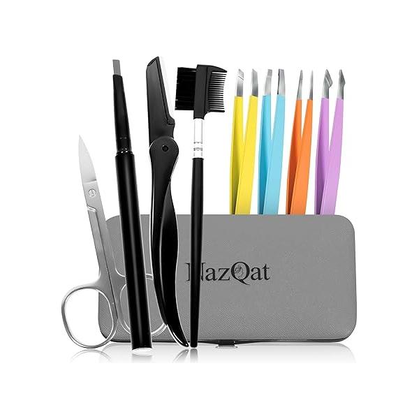 Exquisite Eyebrow Kit - 8 in 1 Tweezer 4 PCs Shaping Multipurpose Grooming kit Razor, Brush and Comb, Pencil, Scissors Padded Case