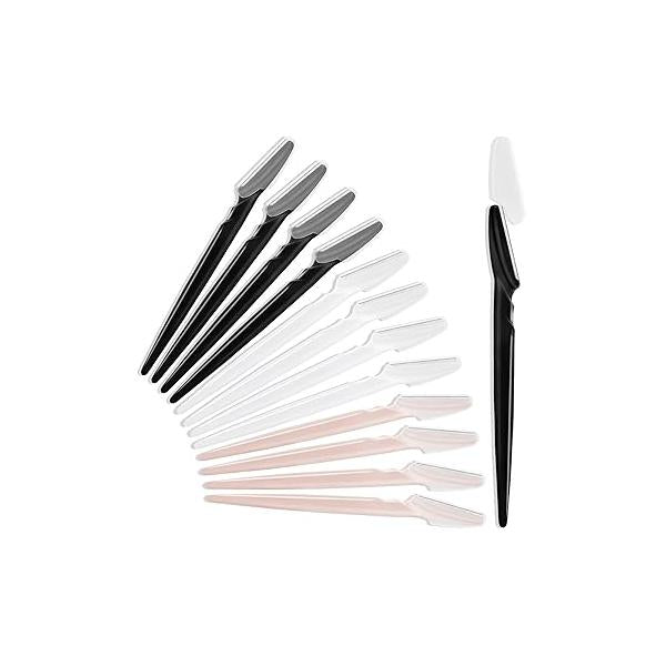 12 Pcs Eyebrow Razors, Face Razors Multipurpose, Exfoliating Dermaplaning Tools, Trimmers Shaver with Safety Cover, Facial Hair Removal for Women Men Body Use (Light Pink)