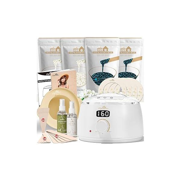 Lifestance Waxing Kit for Women & Men - L2 Digital Wax Pot Warmer, Brazilian Bikini Hair Removal with 14.1oz Hard Beads 42 Accessories, Professional Face, Leg, Eyebrow, Body at Home