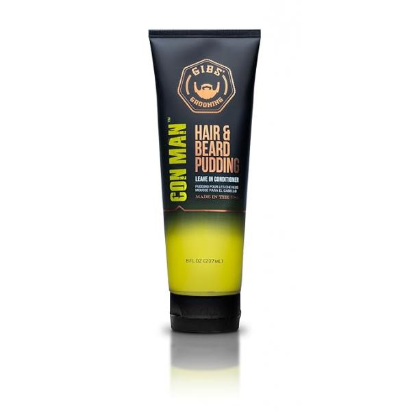 GIBS Con Man Hair & Beard Pudding - Leave In Conditioner Curl Definer Moisturizer 8 oz Squeeze Tube