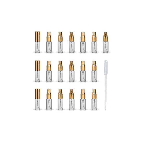 20pcs Empty 3ml Clear Fine Mist Atomizer Glass Bottle Spray Refillable Perfume for Travel Party Portable Makeup Tool + Free 1ml Pipette