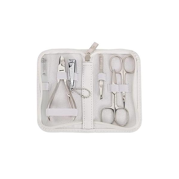 3 Swords Germany - brand quality 6 piece manicure pedicure grooming kit set for professional finger & toe nail care scissors clipper genuine leather case in gift box, Made Solingen (02266)