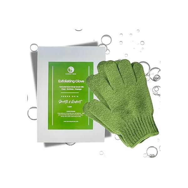 Exfoliating Glove - Shower Gloves & Body Scrubber Mitt for Women Men Textured Nylon Scrub Dead Skin Remover 1 Pair Green