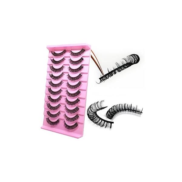 Royaomis D Curl Cat Eye lashes Wispy Russian Strip Lashes that Look Like Extensions 8D False Eyelashes Natural Pack 10 Pairs (RM-41)