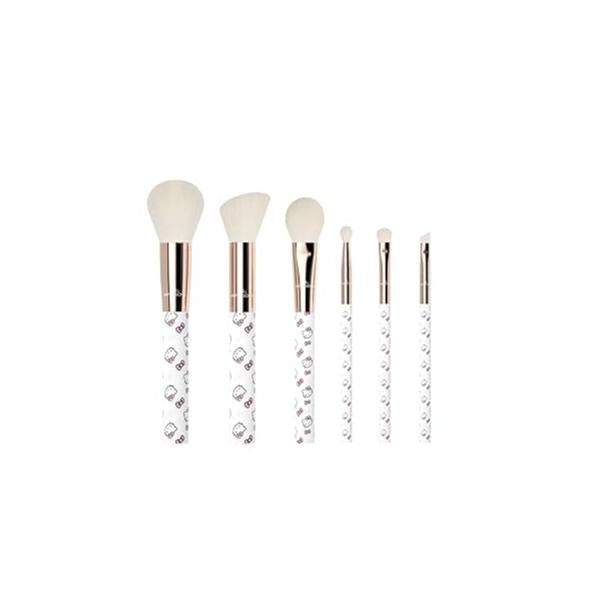 Impressions Vanity Hello Kitty Supercute Signature 6 PCs Makeup Brush Set, Super Cute Soft Brushes for Foundation, Face Powder, Make up Blending, Eye Shadow, and Liner Application (White)