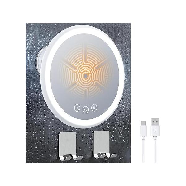 Gospire 3X Heated Shower Mirror Fogless for Shaving, 5000mAh Battery, 360° Swivel & Magnetic Design, 8.3” Anti-Fog Shaving with 3 Color Dimming Lights, Includes 2PCS Adhesive Hooks