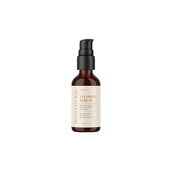 InstaNatural Vitamin C Face Serum, Brightens, Hydrates and Reduces Signs of Aging, with C, Hyaluronic Ferulic Acid, 1 FL Oz