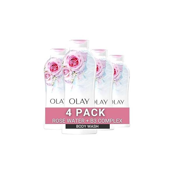 Olay Body Wash for Women, Fresh Radiance, Refreshing & Renewing, Made with Plant Based Cleansers, B3 Botanical Complex, For All Skin Types, Rose Water Sweet Nectar Scent, 22 fl oz (Pack of 4)