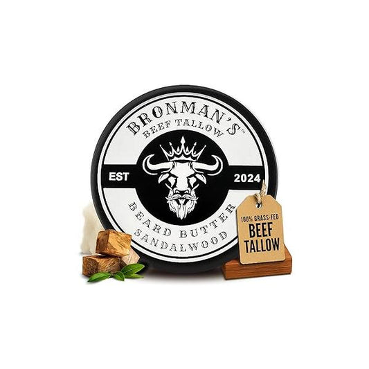 Beard Butter for Men with Beef Tallow - Hydrating Moisturizer Shea Deeply Moisturizing Mens Grooming 4oz Sandalwood