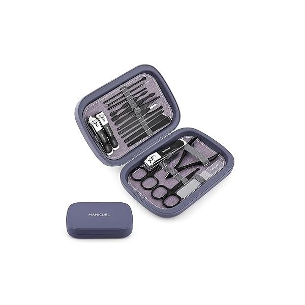 Manicure Set - HEMOUR 19 in 1 Stainless Steel Set, Professional Beauty Nail Care Leather Case, Great Gift For Men And Women