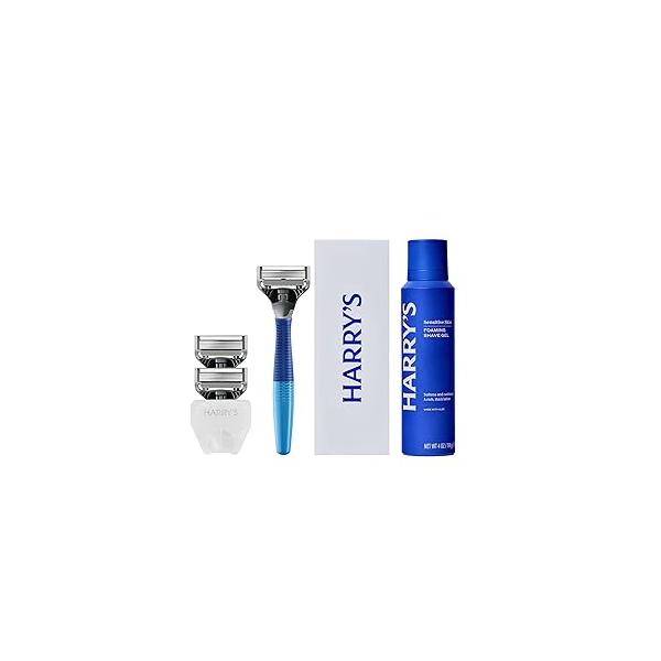 Harry's Shaving Kit for Men - Razor Handle, 3 Blade Refills, Foaming Shave Gel, and Travel Cover Sage