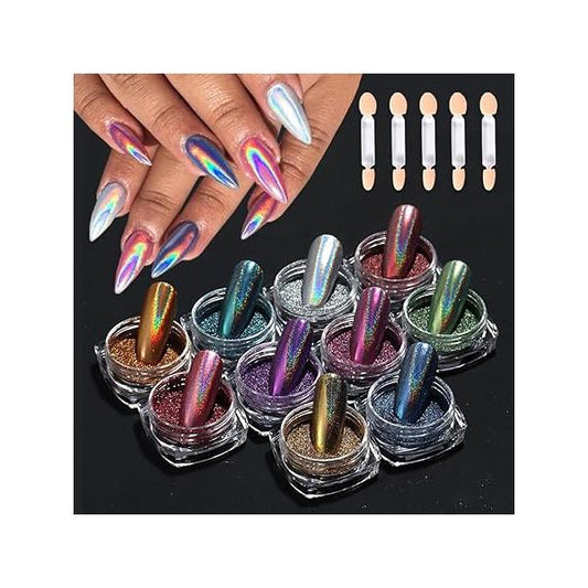 12 Colors Glow in The Dark Powder, Luminous Pigment Powder Fluorescent Neon Phosphor Glitter Dust for Gel Polish Nail Art Decoration, Resin Craft