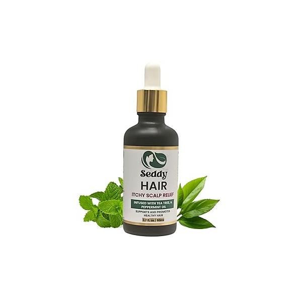 Seddy Itchy Scalp Relief Hair Oil - Treatment Oil, Instant Soothe, Anti Dandruff with Tea Tree & Peppermint Relieve Itchy, Dry All Types -For Men, Women, Kids -1.7 Fl. Oz