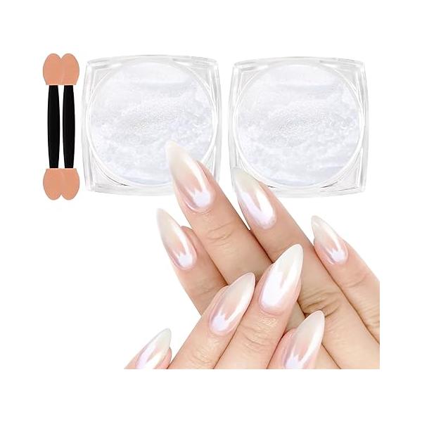 Allstarry White Pearl Chrome Nail Powder, Iridescent Aurora Powder Metallic Mirror Effect Glitter Pearlescent Ice Transparent Mermaid Pigment Dust Kit for Art Decoration