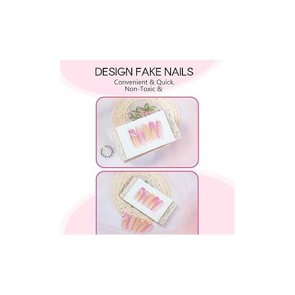 Long Coffin Press on Nails French Tip Green RIICFDD Fake 3D Water Ripple Designs Rhinestone Nail Charms Acrylic Full Cover Glue for Women and Girls Decoration 24 Pcs