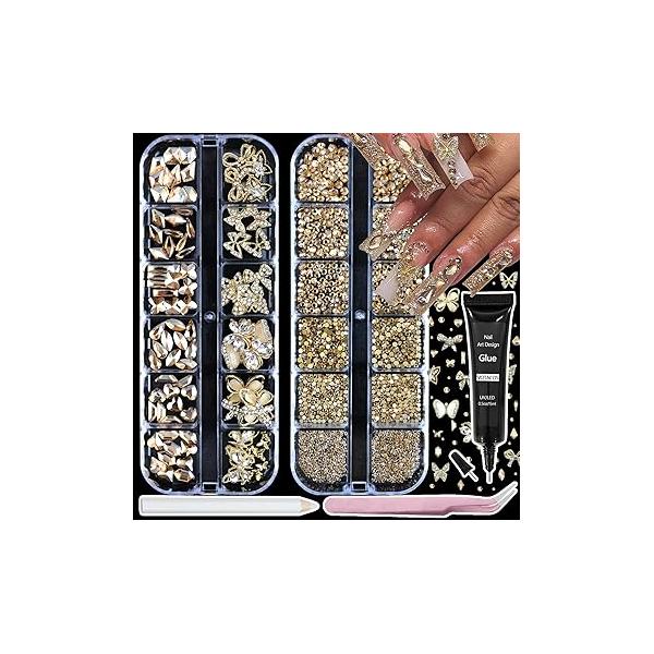 Nail Art Pearls with Rhinestones Glue Gel Flatback Charms Luxurious Supplies Accessories Gold Silver Gems Jewelry for Women Design