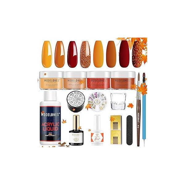 modelones Acrylic Nail Kit Clear Powder/White/Pink Powder and Liquid Set with Gel Nails Glue, Brush, 11pcs Extension for Beginner