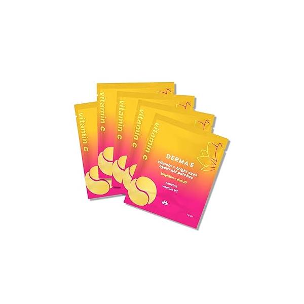Derma E Vitamin C Bright Eyes Hydro Gel Under Eye Patches (5 Pairs), Allantoin, Caffeine & B3, Masks to Helps Reduce Fine Lines, Wrinkles, Dark Circles Puffy Eyes,10 Ct