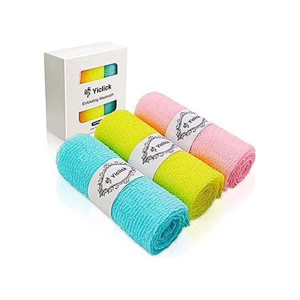 Yiclick Exfoliating Washcloth Towel【3 Pack】- Body Scrubber Exfoliator, Back for Use in Shower Bath, Exfoliate Rags Wash Cloths, Loofah Lufa Sponge, Scrub, Women Men