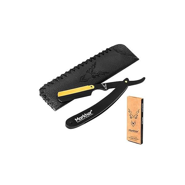 MARKHOR® Straight Razors for Men with Leather Pouch & Replaceable Blades | Premium Quality Rose Wood Barber Razor Blade, Single Blade Razor, Edge Razors, Navajas Para Barbero