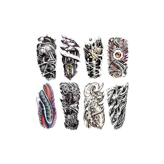 8 Pieces Large 3D Mechanical Parts Gear Arm Eyeball Muscle Body Art Temporary Tattoo