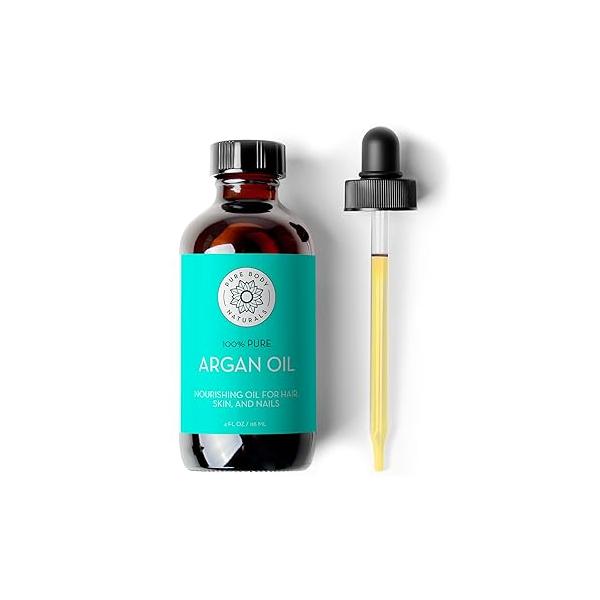 Pure Body Naturals Argan Oil for Skin and Face, 4 fl oz - Cold Pressed, Light, Hair Aceite de