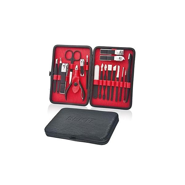 Manicure Set 18 in 1 Stainless Steel Professional Pedicure Kit Nail Scissors Grooming Travel Case B01-Pink