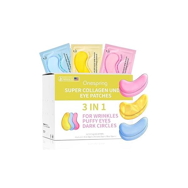 Under Eye Patches (30 Pairs) - 24K Gold Mask for Puffy Eyes, Dark Circles, Bags and Smooth Wrinkles, Gel Pads With Collagen, Hyaluronic Acid & Castor Oil