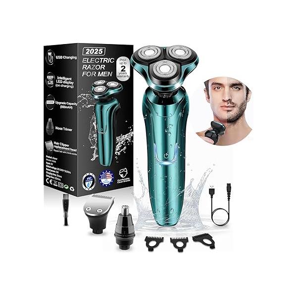 Electric Razor for Men, Men's Rotary Shavers, Waterproof, Wet and Dry Rechargeable Shaver Faces with a Cordless Floating Head,Portable Travel Razor,an Ideal Gift Men