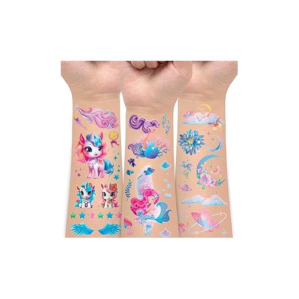 EMOME 300 Styles Glitter Butterfly Tattoos Temporary for Kids, Mermaid Kids Girls, Makeup Fairy Party Favors Accessories (24 Sheets)