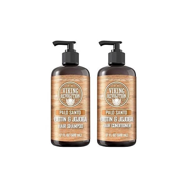 Viking Revolution Palo Santo Mens Shampoo and Conditioner Set with Biotin Jojoba Oil - Natural Hair for Men Vitamin B5 (17Oz)