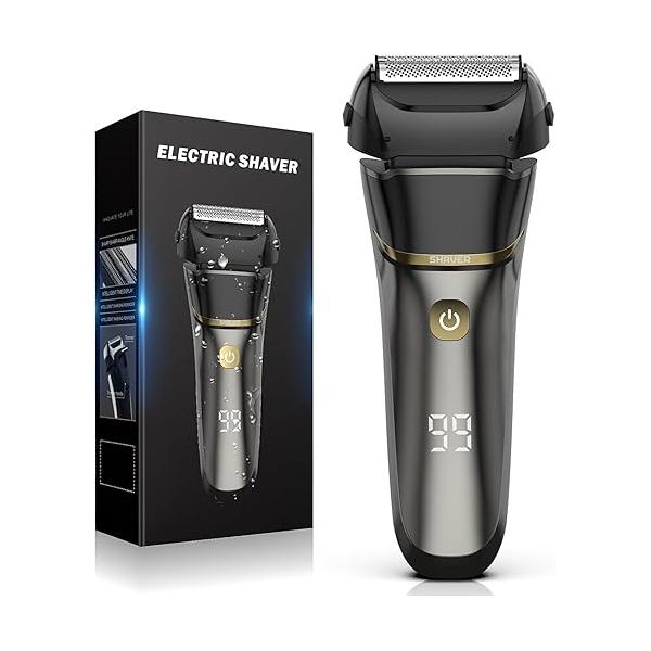 Electric Razor for Men Face, Shavers Men, Cordless Rechargeable Waterproof Foil Shaver with LED Display Beard Trimming（Black）