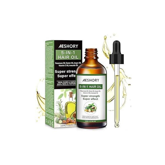 Aeshory Hair Oil - 5 IN 1 Care with Rosemary, Castor, Argan, Vitamin E, and Avocado for Growth Strengthening Nourishing Volumizing 3.38 fl oz