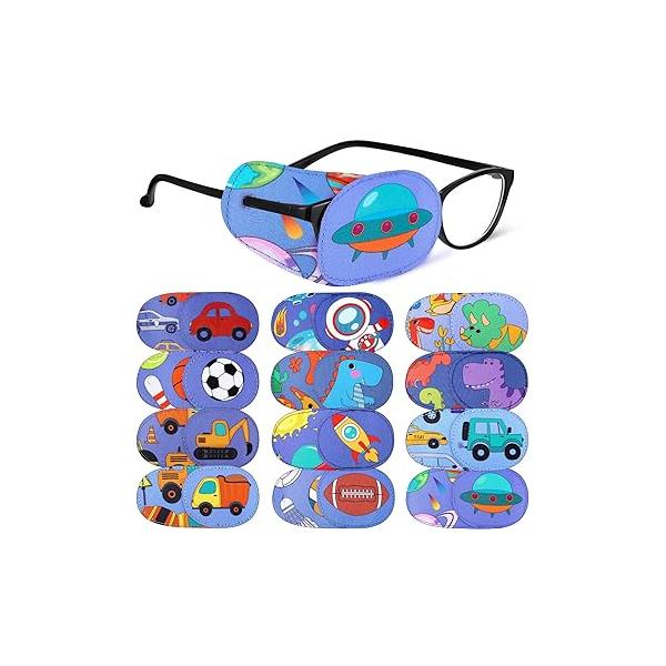 Newcotte 12 Pcs Eye Patch for Kids Toddler Reusable Adjustable Girls Boys Eyepatch Glasses Left or Right Patch, Assorted Patterns(Mermaid)