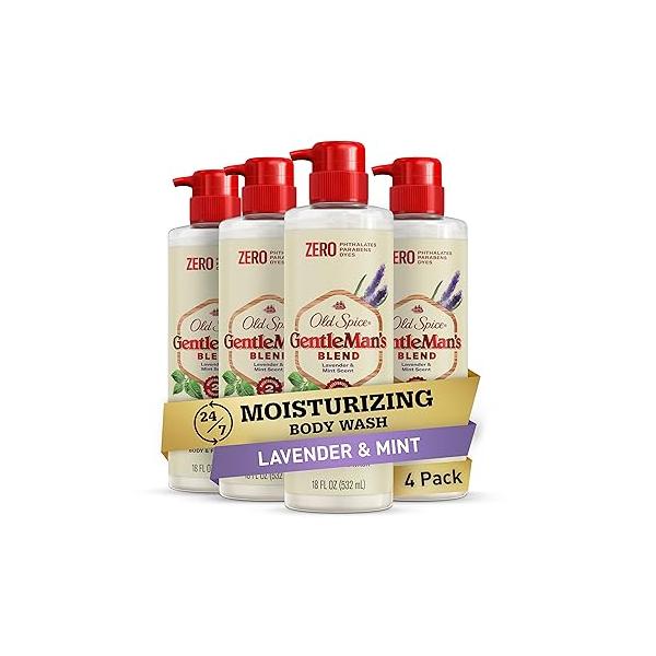 Old Spice GentleMan's Exfoliating & Moisturizing Body Wash for Men, 24/7 Shower Fresh with Long Lasting Scent, Renewing Vitamin B3 Blend, Lavender + Mint 18 oz (Pack of 4)