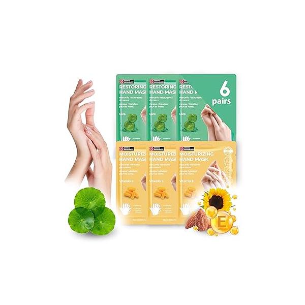 Original Derma Beauty 6 Pairs Hand Mask Intense Hydration Avocado Oil, Moisturizing Gloves Set, Hydrating Care, Repair Gloves, Essential Nail Rejuvenation Soothing