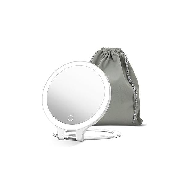 FASCINATE Magnifying Mirror 10X 1X Double Sided Magnification Makeup Vanity Rechargeable Lighted with 3 Color Setting Adjustable Rotation LED Desk