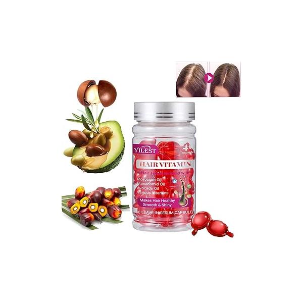 Hair Treatment Serum Oil 40 Capsules for Dry Damaged Hair, Conditioner with Moroccan Macadamia Avocado Oils Vitaminer Anti Frizz No Rinse All Types