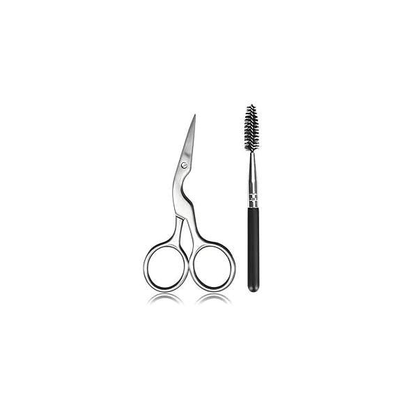 Eyebrow Scissors Brush, 2Pcs Kit Eyelash Extensions Shaping Curved Craft Stainless Steel Women Men Grooming Set Face Trim Tool (B)
