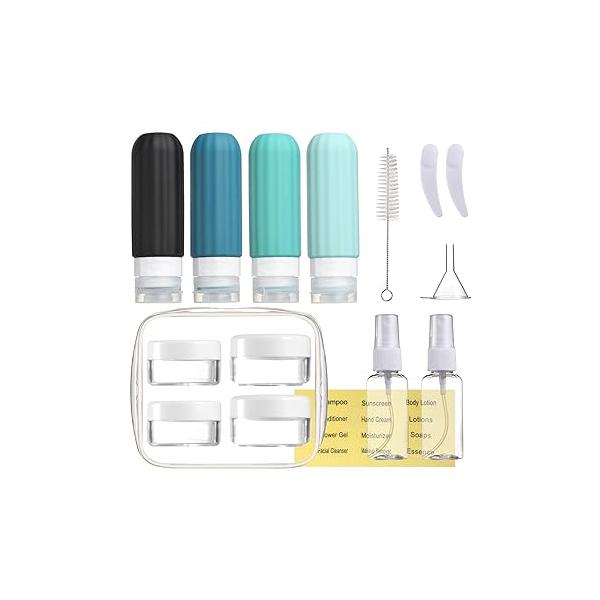 16 Pack Travel Bottles Set for Toiletries, Leakproof Containers Toiletries TSA Approved Silicone Accessories Squeezable Refillable 3oz Shampoo Conditioner Lotion