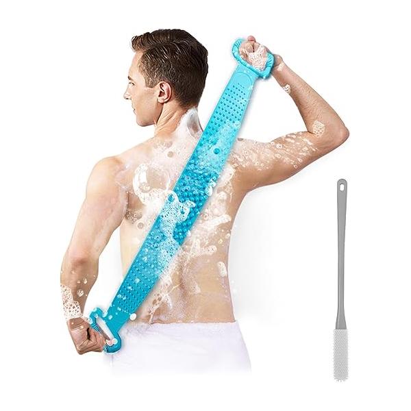 Inmorven Exfoliating Back Scrubber for Shower with Handles, 30 Inch Double-Sided Exfoliator Body Scrub Towel, Washcloth Bath Tool use in Shower, to Clean Skin Men & Women