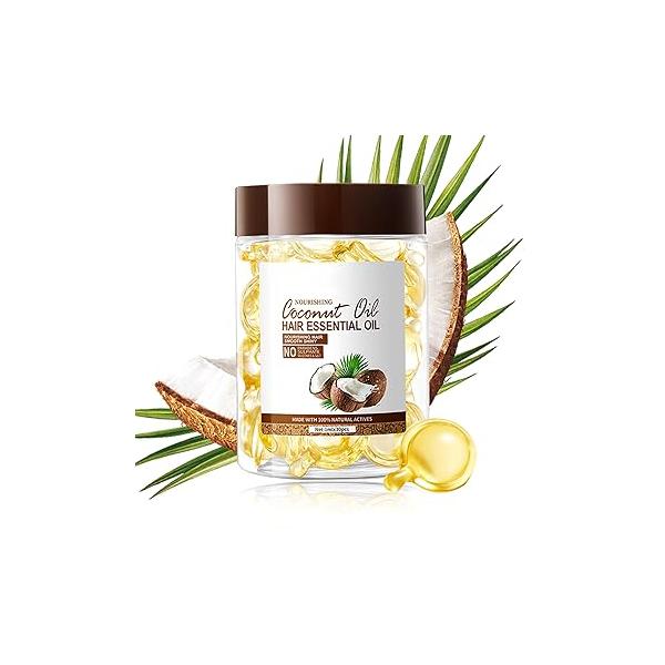 30PCS Hair Serum Oil Capsules, Moisturizing for Frizzy, Dry and Damaged Hair, Smooth, Non-greasy, Refreshing Long Lasting Nourishing Women（Coconut Oil）