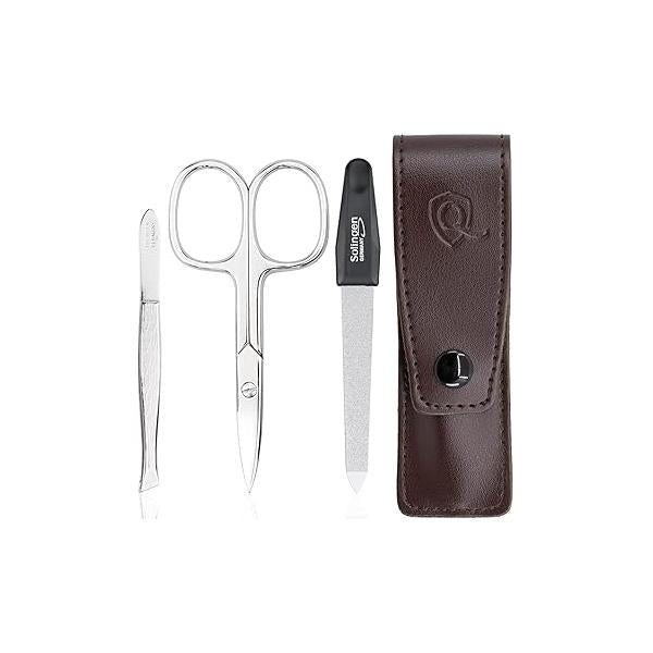 Travel Manicure Kit for Women and Men - 3-Piece Grooming Essentials: Scissors,Tweezers Nail File from Solingen Germany Compact Stylish Home or Use, made in Europe (Black)