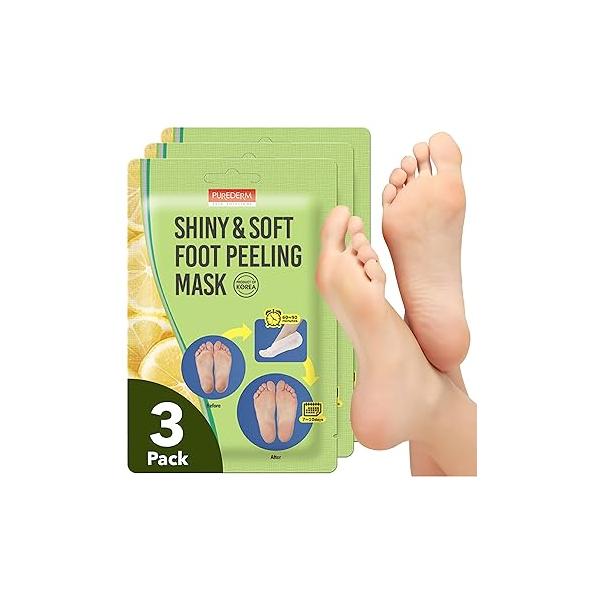 Purederm Shiny & Soft Foot Peeling Mask (3 pack) - For smooth and moist baby skin with Exfoliating peel off Calluses, Dry Skin, Cracked Heels Men Women
