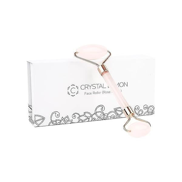 Natural Jade Roller for Face - Aging Wrinkles, Puffiness Facial Skin Massager Treatment Therapy Premium Stone, by Crystal Lemon (Rose Quartz)