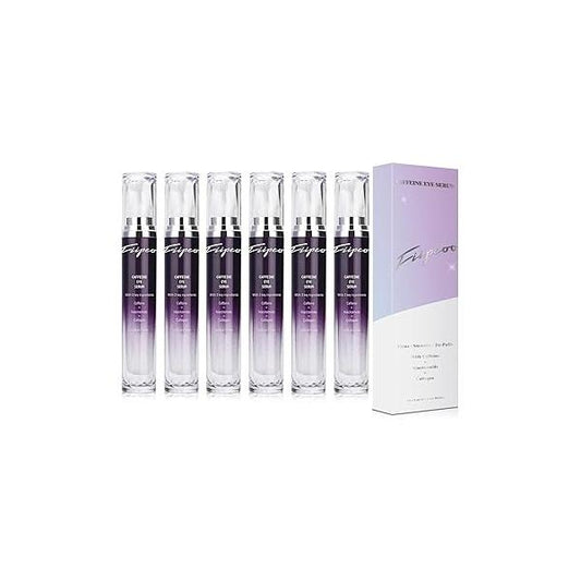 Caffeine Eye Cream for Dark Circles - Serum Infused with Collagen and Niacinamide, Puffines Bags Under Eyes w/ 360° Depuffer Roller (0.5 Fl Oz (Pack of 6), Gentle Coffee)