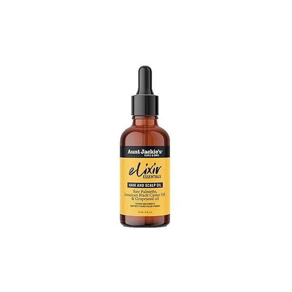 Aunt Jackie's Elixir Essentials Hair & Scalp Oil, Saw Palmetto, Jamaican Black Castor Oil Grapeseed Nourishes, Thickens Supports Growth, 2 oz