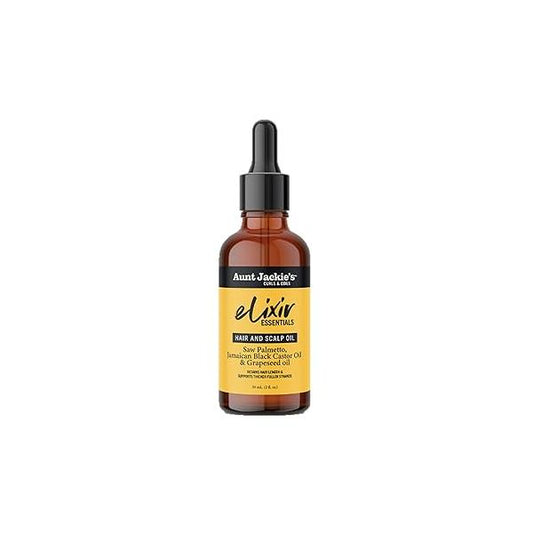 Aunt Jackie's Elixir Essentials Hair & Scalp Oil, Saw Palmetto, Jamaican Black Castor Oil Grapeseed Nourishes, Thickens Supports Growth, 2 oz